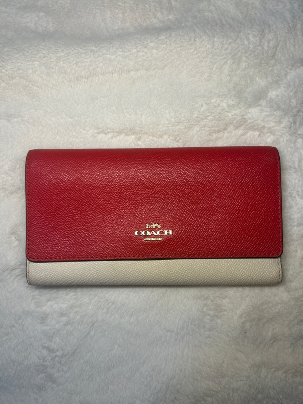 Coach Two-Tone Red and Cream Continental Wallet